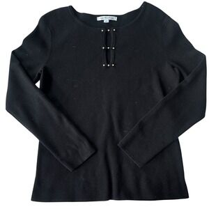 Mercer Street Studio Black Long Sleeve Jewel Button Keyhole Neck Women Size S